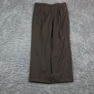 Brioni Pants Mens 34 Brown Pleated Cuffed Dress Slacks 34x29*